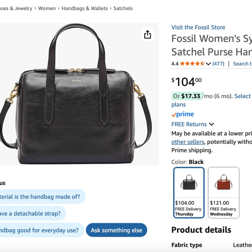 Fossil Black Leather Satchel with Gold Accents - Picture 11 of 11